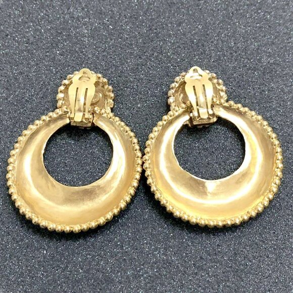 CHANEL Hoop 2 way Dangle Clip-On Earrings Gold Tone 25 Auth p1100 - Picture 7 of 11